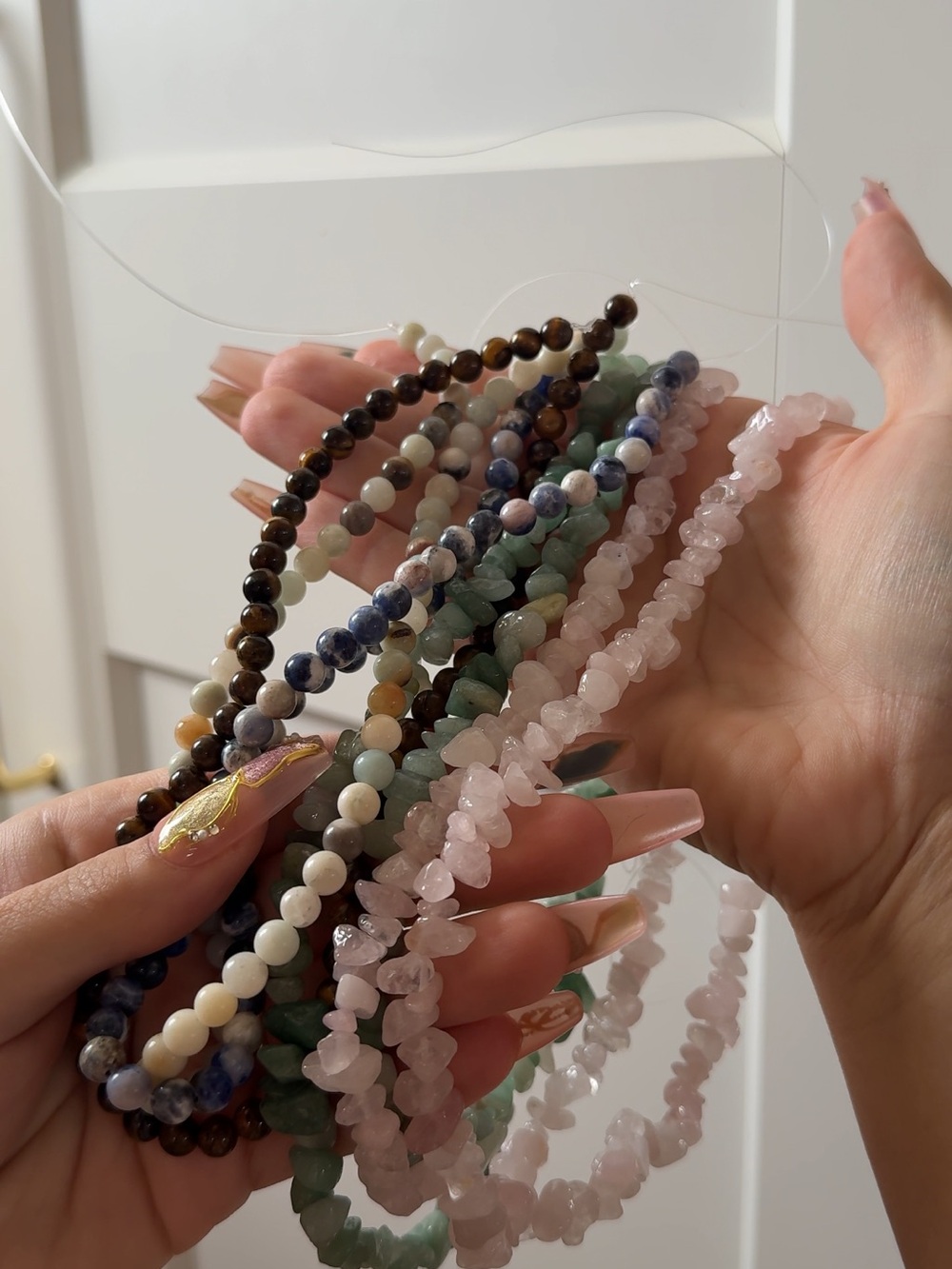 Extra long natural stone bead strands - Quartz Amazonite Sodalite Tigers Eye 6mm
